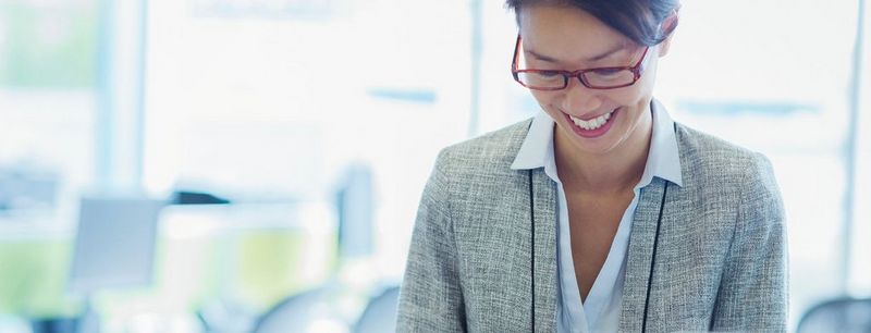 Office employee smiling