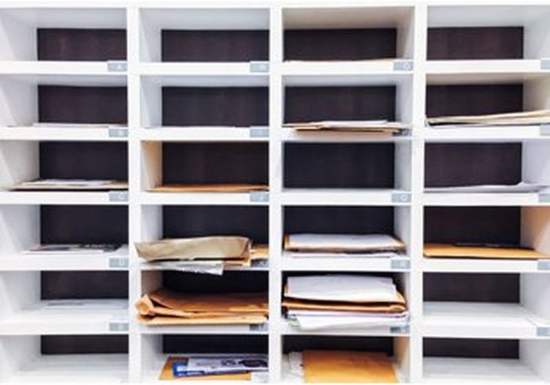 Traditional office pigeonholes for mail