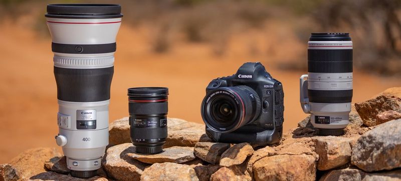 Marina Cano’s Canon kit is laid out, showing different lenses and cameras.