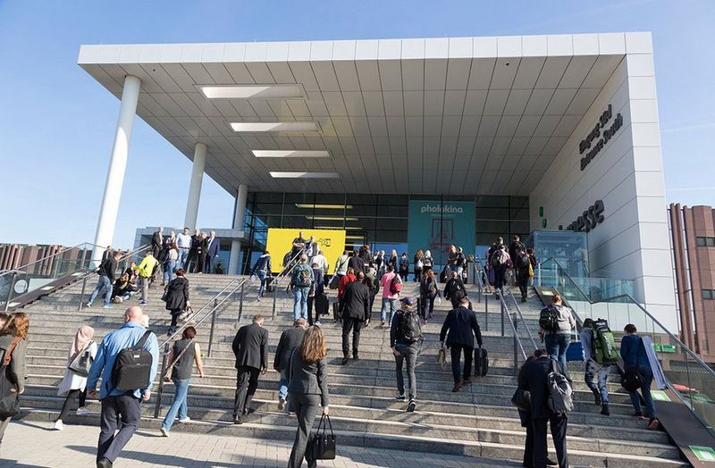 Entrance to the Koelnmesse exhibition centre in Cologne, Germany.
