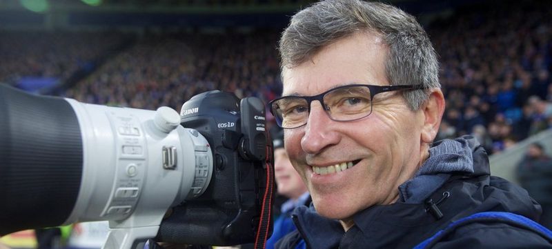 Sports photographer Eddie Keogh with a Canon EOS-1D X Mark III. 
