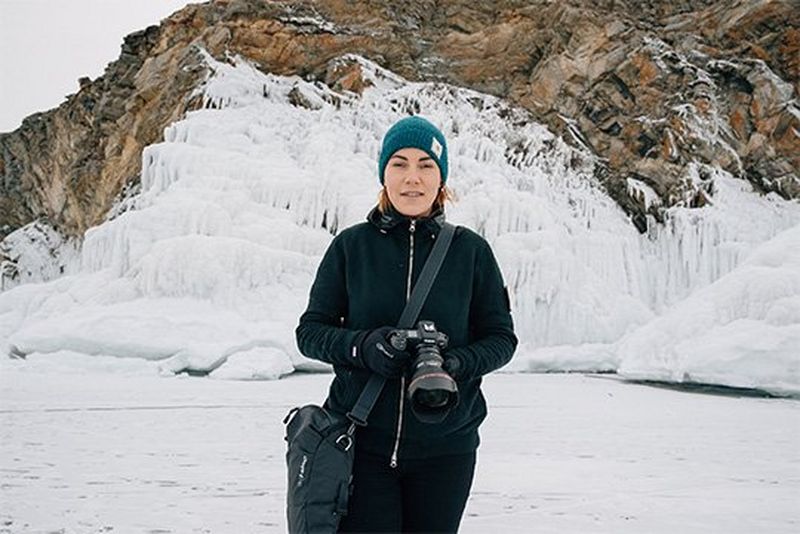 Katya Mukhina with her Canon EOS R at a frozen lake in Russia.