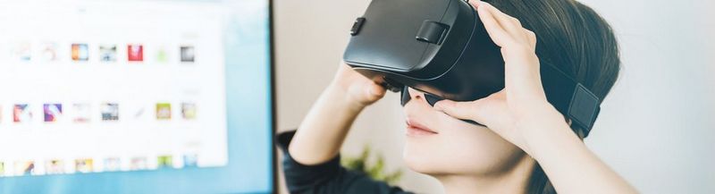 Woman wearing virtual reality headset