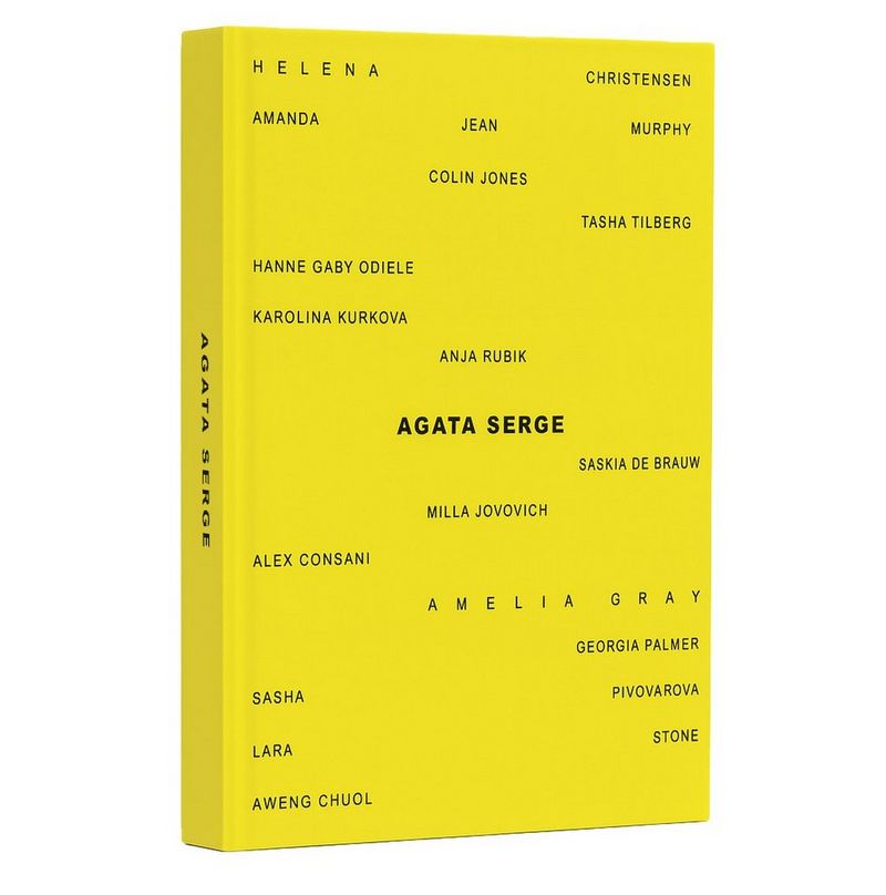 A picture of a yellow book featuring a list of names, including Agata Serge. 