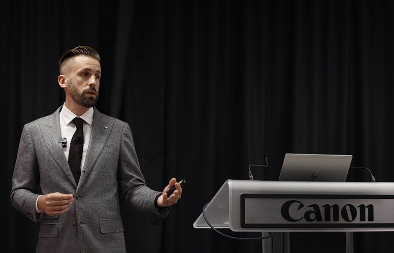 Yohann Jennepin talks digital transformation with an audience of customers