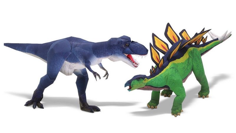 A papercraft model stegosaurus.