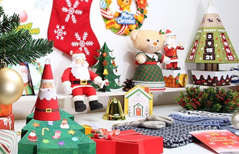 Christmas-themed paper crafts.
