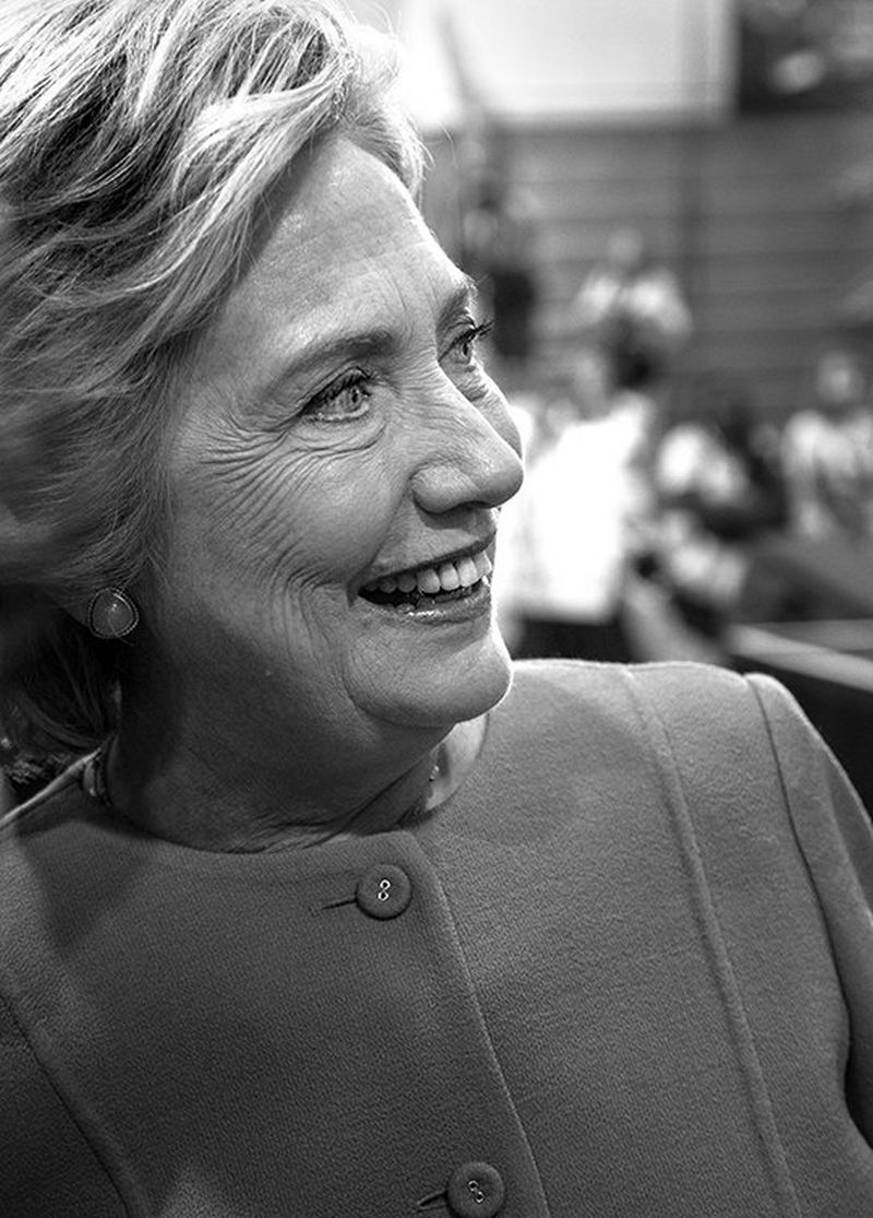 A shot of Hillary Clinton as she greets members of a crowd at a Florida rally.