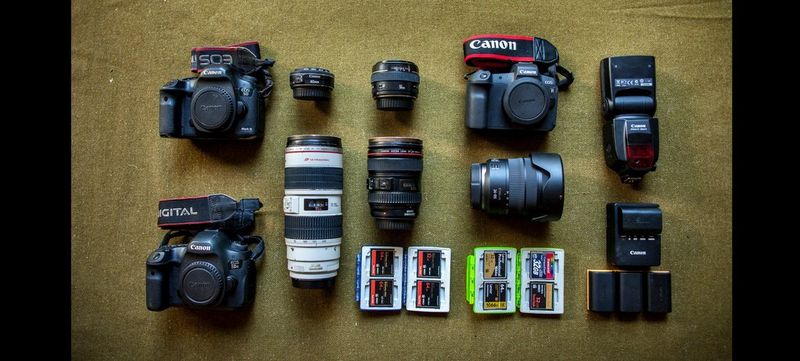 Georgina Goodwin's kitbag containing Canon cameras and lenses.