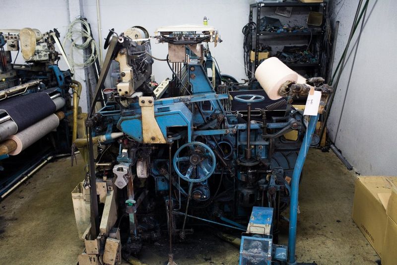 A film still from Made in Japan of a vintage shuttle loom.