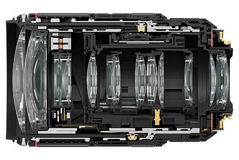 A cutaway of the Canon RF 70-200mm F2.8L IS USM lens, fully closed.