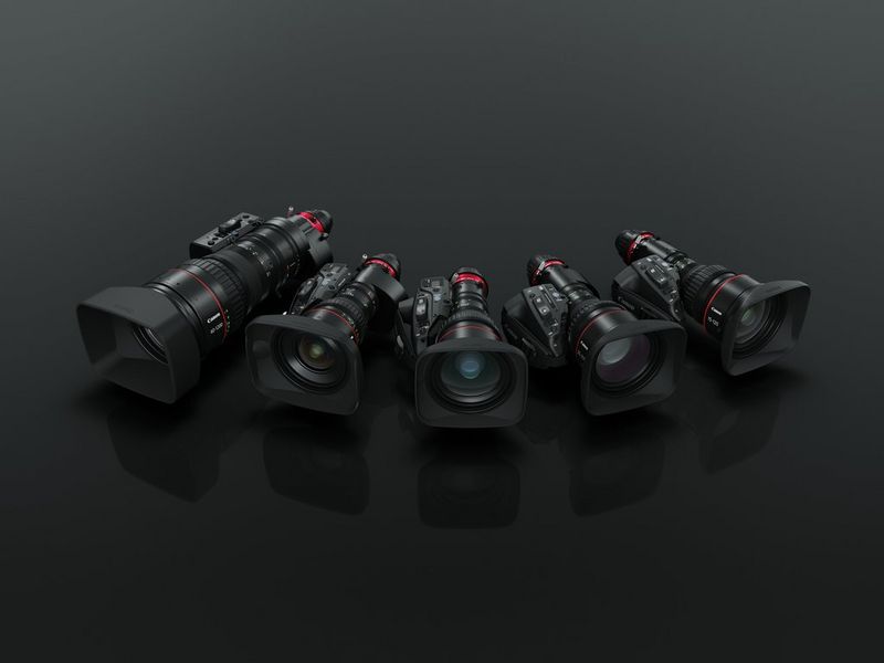 The Canon Cine Servo lens range, featured on a black background