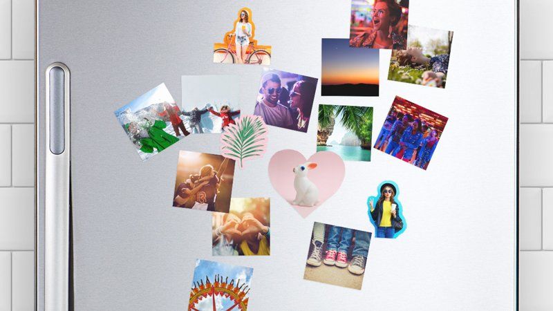 Photos printed on Canon Magnetic Photo Paper MG-101 arranged on the front of a fridge.
