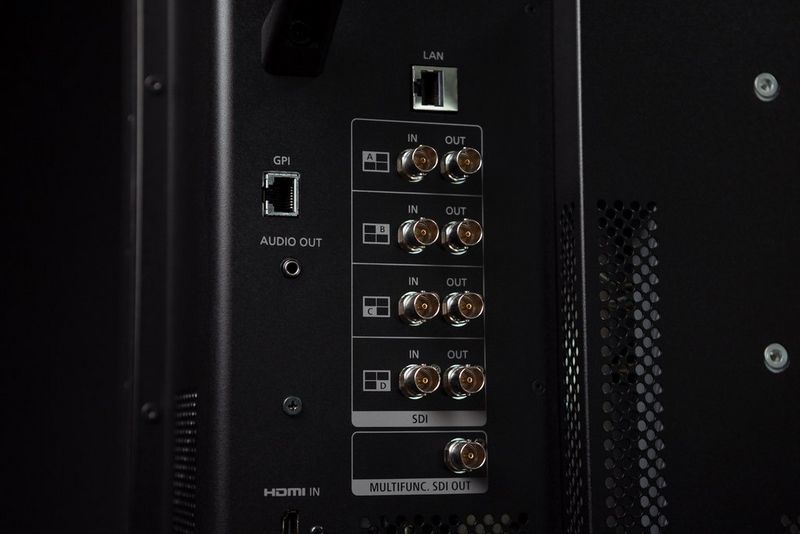 Input and output sockets on the rear of the Canon DP-V2730 professional reference display.