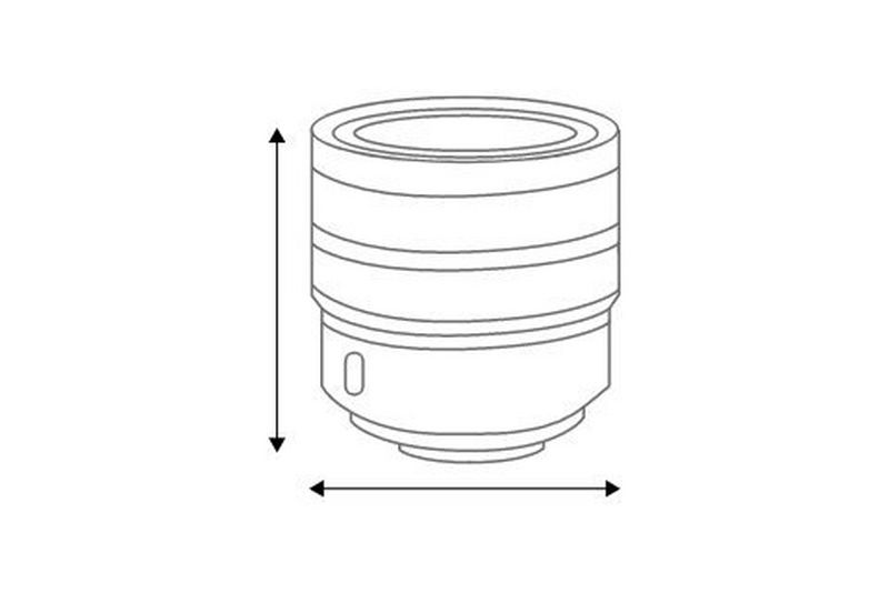 Image showing height, width  for Canon RF 50mm F1.8 STM Lens