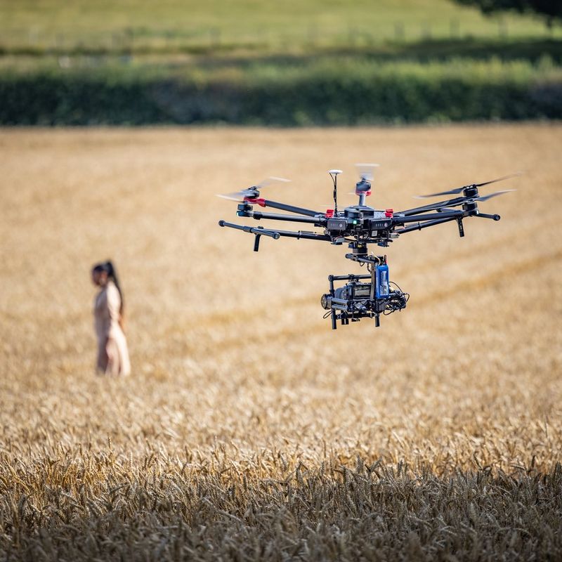 Filmare cu drona cu EOS C70, fată pe câmp