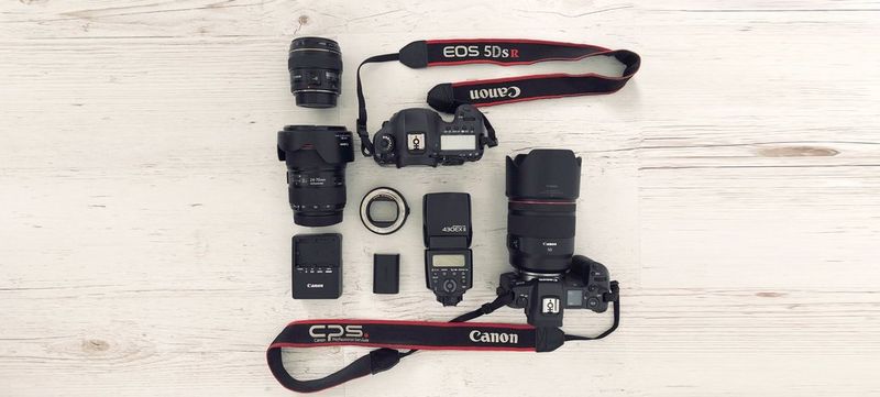 Canon Ambassador Jaroslav Monchak's kitbag, containing Canon cameras and lenses.