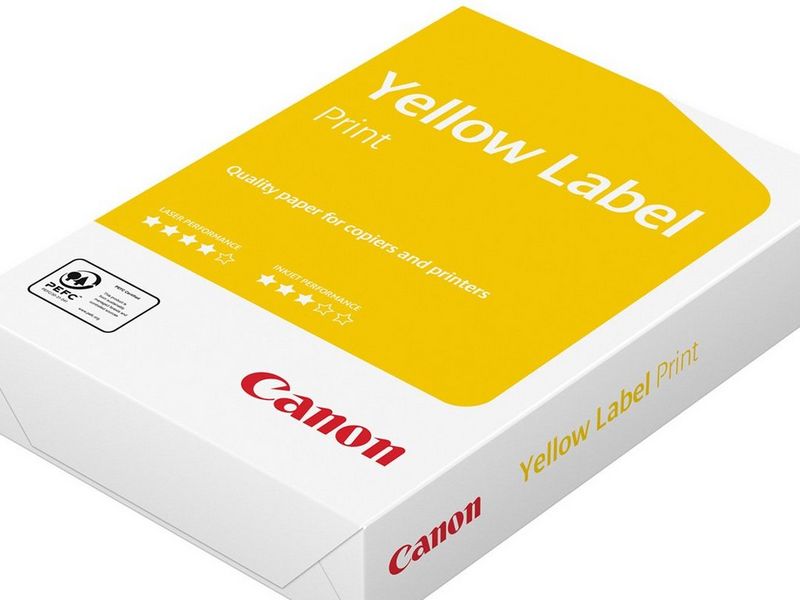 A pack of Canon Print Yellow Label against a white background