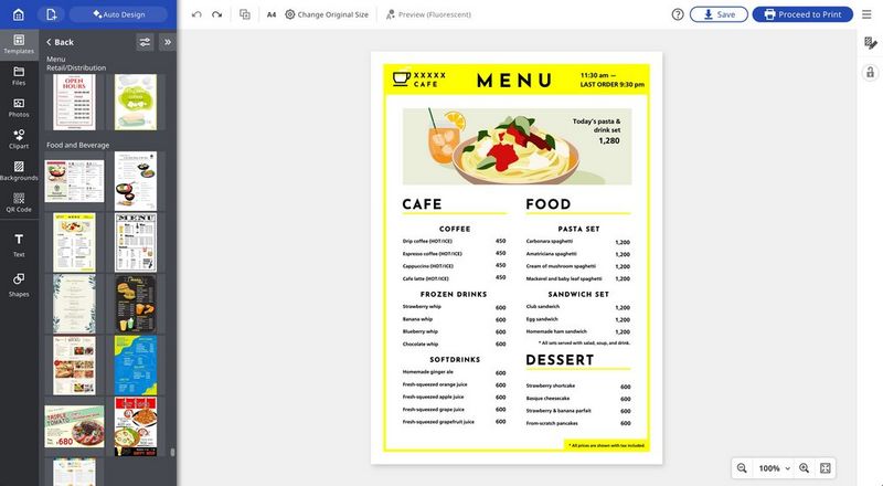 Снимок экрана Canon PosterArtist с шаблоном меню, готовым к редактированию.