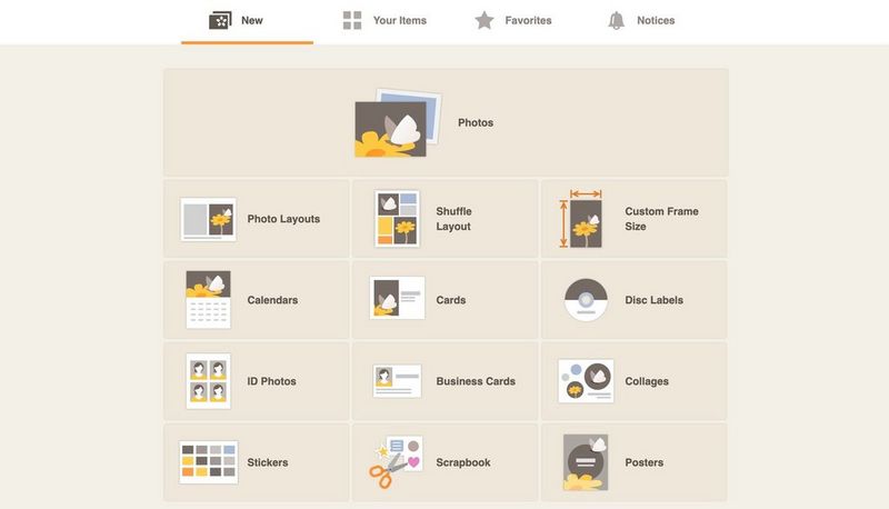 Een schermafbeelding van de Canon Easy-PhotoPrint Editor-app met opties voor sjablonen, waaronder visitekaartjes, pasfoto's, scrapbooks en collages.