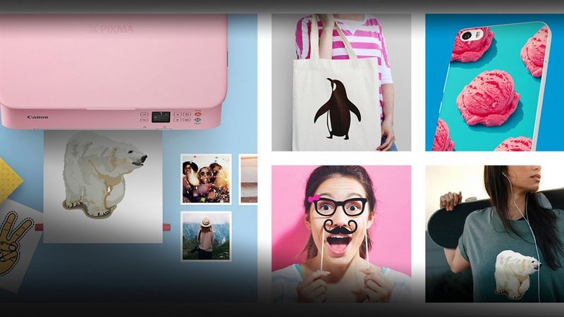 A printout on a printer tray of an iron-on transfer of a polar bear. different print applications, smartphone, cloth bag, T-shirt, party glasses