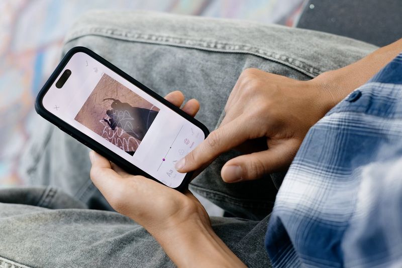 Skejtbordistka Helena Longová drží smartfón s aplikáciou Canon Mini Print na obrazovke a upravuje fotografie zo skejtbordingu a pridáva k nim efekty.