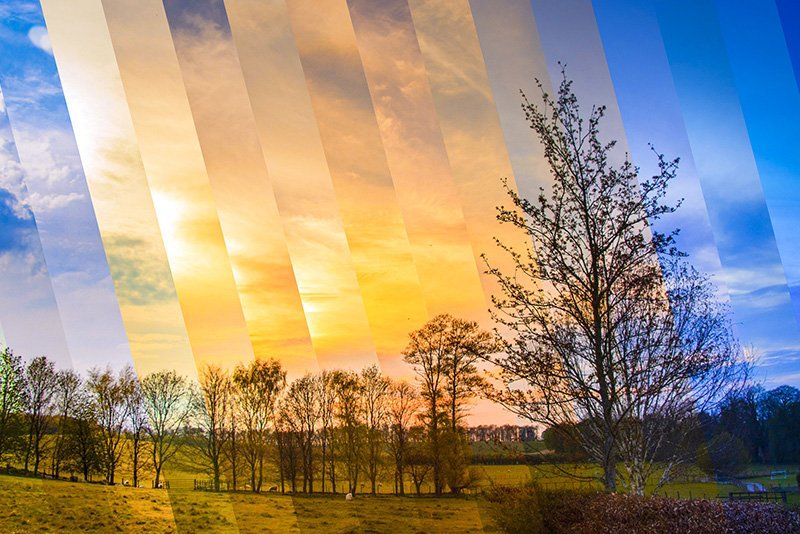 A time stack shot showing a landscape in slices.