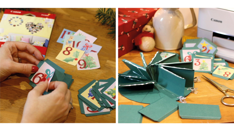 Éléments du calendrier de l’Avent découpés, prêts à être collés.