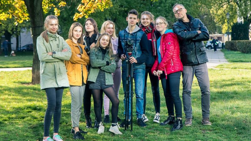 group of young people posing