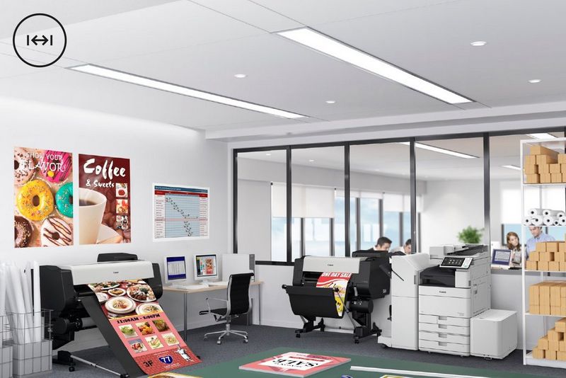 Kompakte Bauweise der Drucksysteme für kleine Stellflächen und geringes Platzangebot im Büro