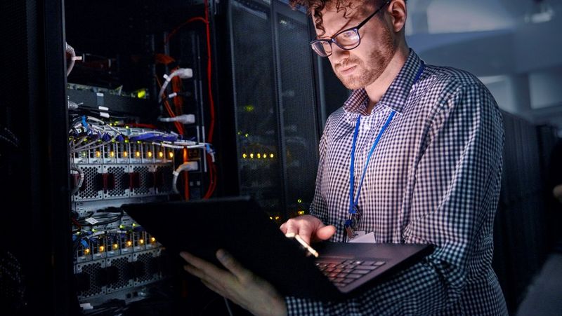 IT technician in server room