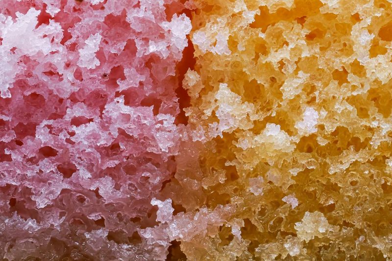 A close-up shot of pink and yellow cake taken by Matt Doogue on a Canon EOS R10.