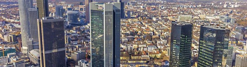 Panorama of the financial district in Frankfurt, Germany