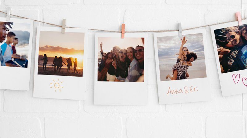 a rope with pegged images with writing on them