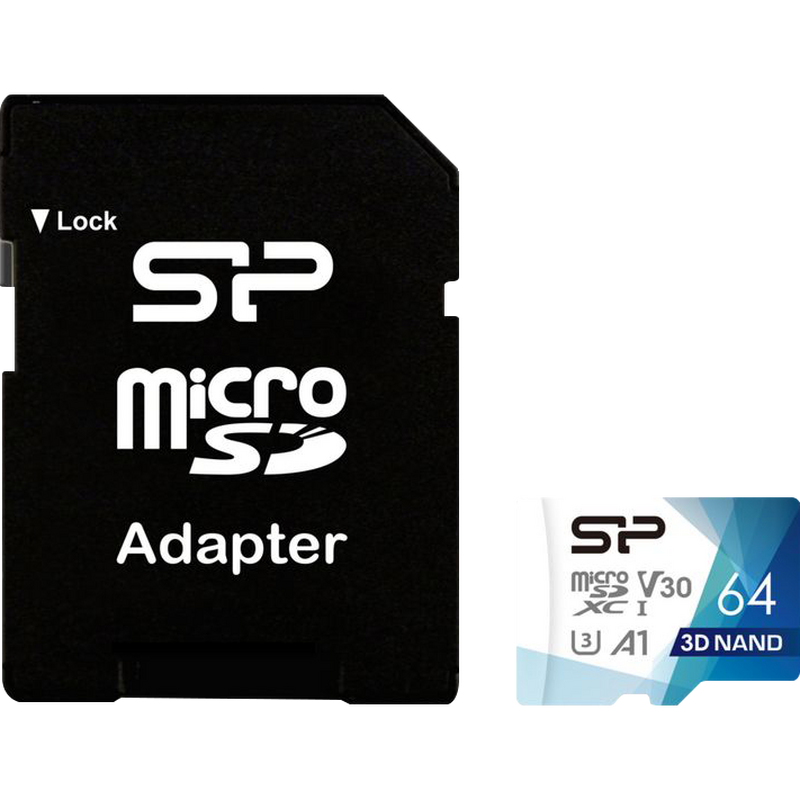 Scheda di memoria Silicon Power Superior Pro V30 da 64 GB con adattatore