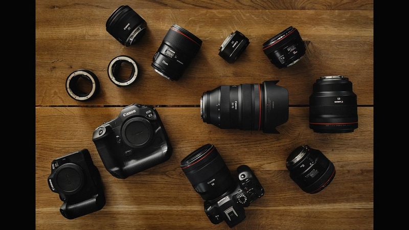 Adam Trzcionka's kitbag containing Canon cameras, lenses and accessories.