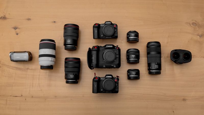 Canon Ambassador Burak Günaydın's kitbag containing Canon cameras and lenses.