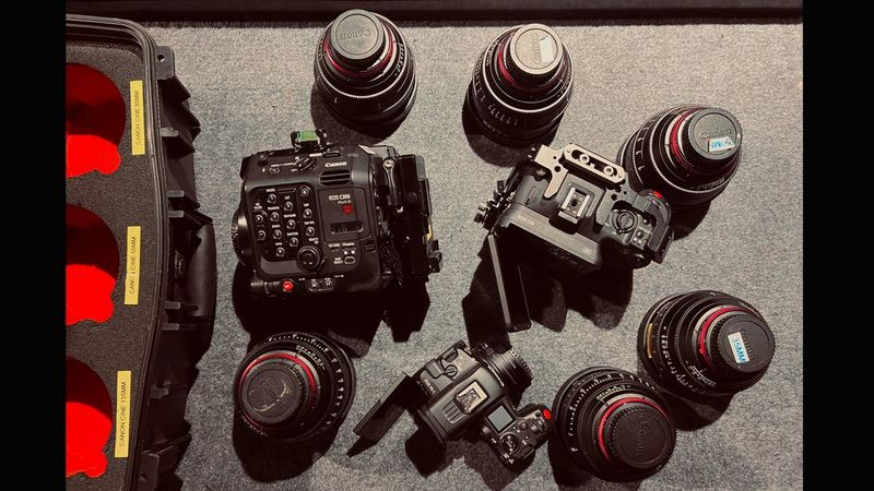 Canon Ambassador Daniel Ehimen's kitbag containing Canon video cameras, lenses and accessories.