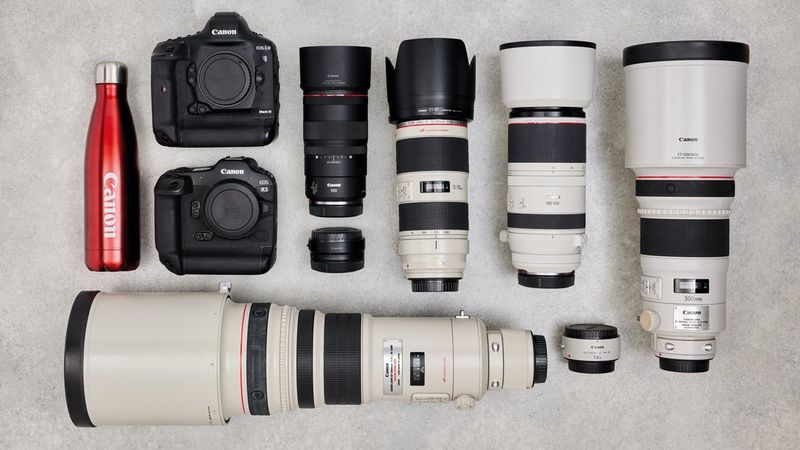 Ellie Rothnie's kitbag containing Canon cameras, lenses and accessories.