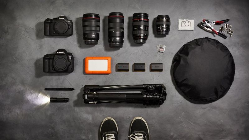 Heidi Rondak's kitbag containing Canon cameras, lenses and accessories