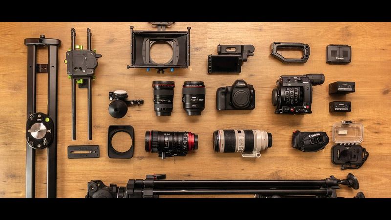 Ivan D'Antonio's kitbag containing Canon cameras and lenses.