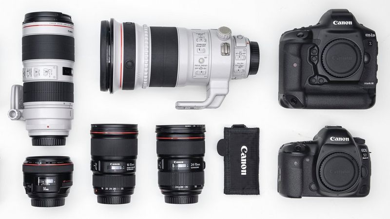 Jaime de Diego's kitbag containing Canon cameras, lenses and accessories.