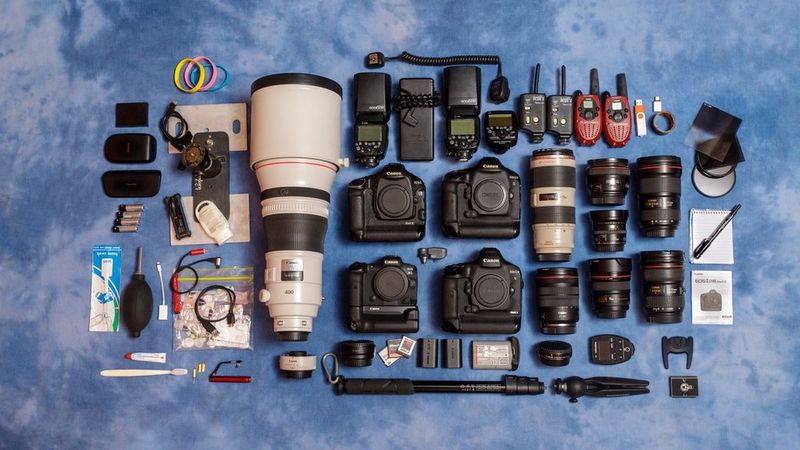 Jorge Ferrari's kitbag containing Canon cameras and lenses.