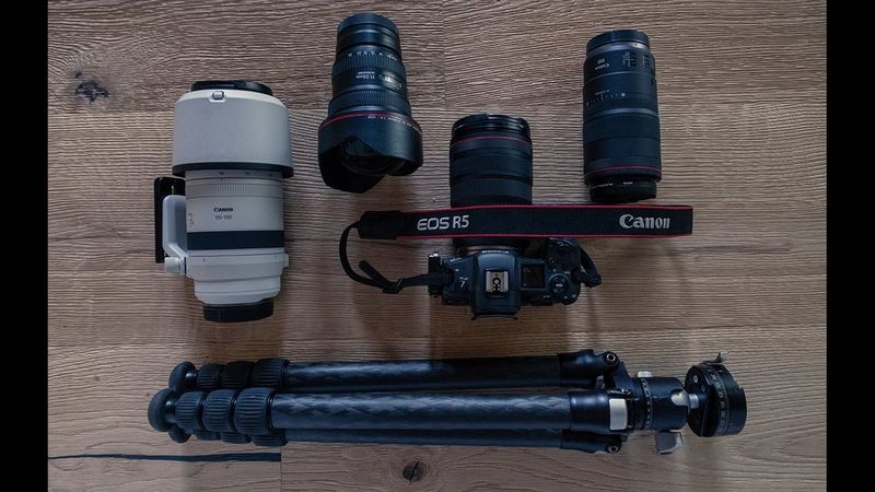 Canon Ambassador Luka Vunduk's kitbag containing Canon cameras, lenses and accessories.