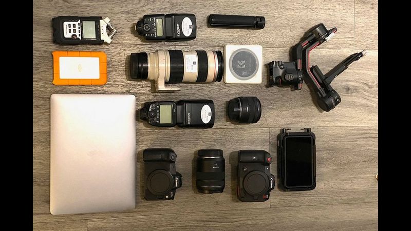 Canon Ambassador Maropeng Vushangwe's kitbag containing Canon cameras, lenses and accessories. 