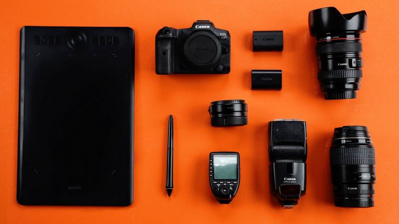 Canon Ambassador Mor Tzidon's kitbag containing Canon cameras, lenses and accessories.