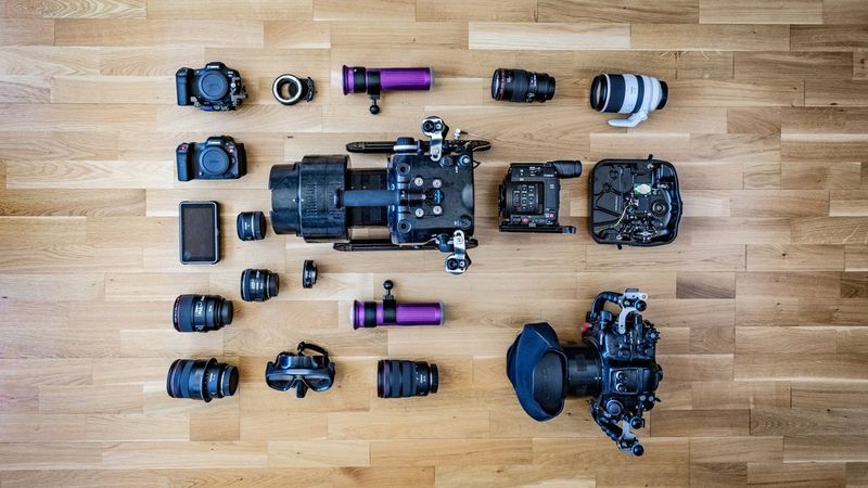 Nicolai Deutsch's kitbag containing Canon cameras, lenses and accessories.