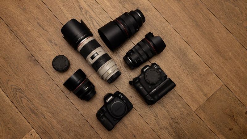Canon Ambassador Nina Zimolong's kitbag containing Canon cameras, lenses and accessories.