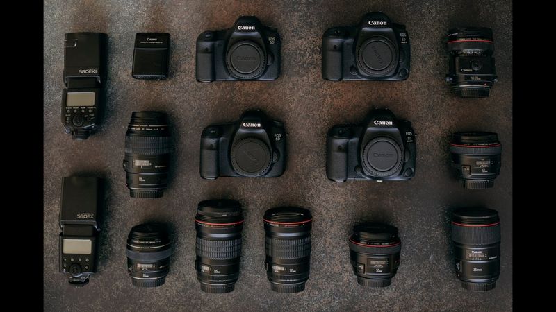 Pablo Laguia's kitbag containing Canon cameras, lenses and accessories.