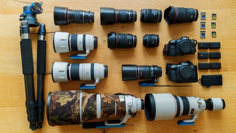 Radomir Jakubowski's kitbag containing Canon cameras and lenses.